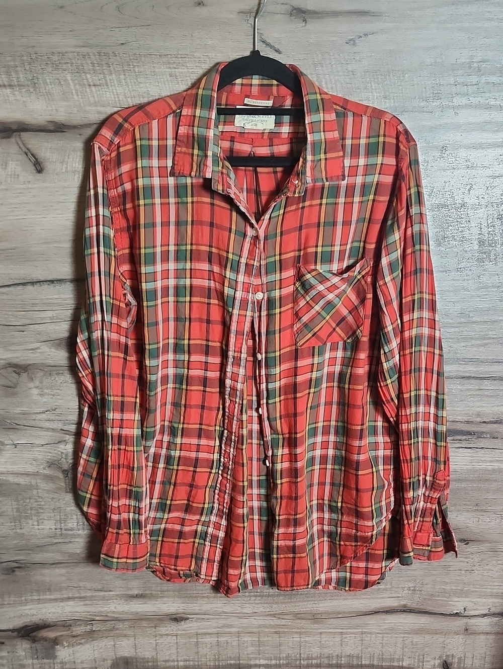 RL Denim & Supply Boyfriend Plaid Cotton Button  Down Shirt In Red